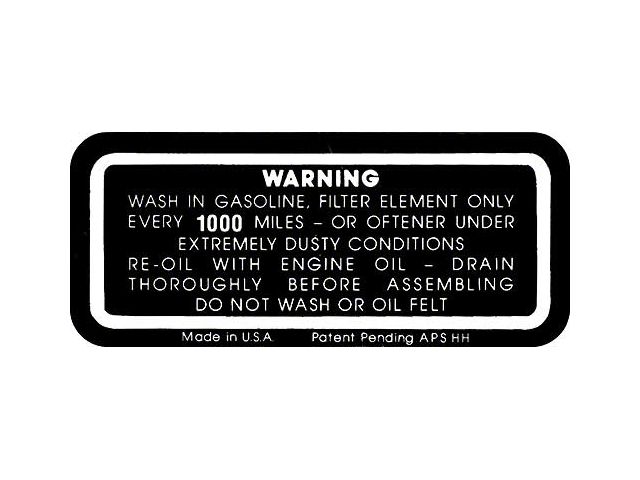 Dry Style Air Cleaner Decal - Ford Passenger