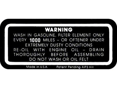 Dry Style Air Cleaner Decal - Ford Passenger