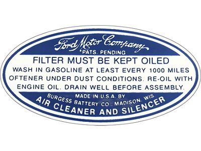 Dry Style Air Cleaner Decal - Ford Passenger - Blue & White