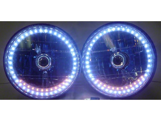 7 Round White Diamond White Halo Headlight W/Signal