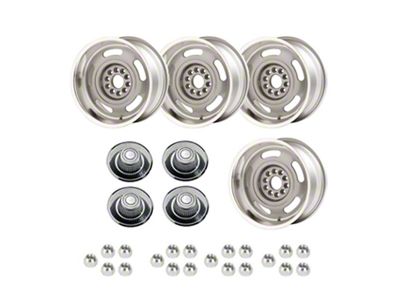 Early Chevy 49-54 - Rally Wheel Kit, 1-Piece Cast Aluminum With Tall Derby Caps, 17x8