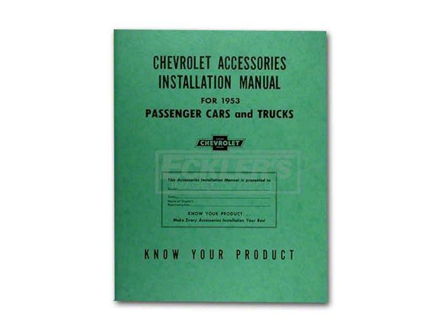 Early Chevy Accessories Installation Manual, 1953