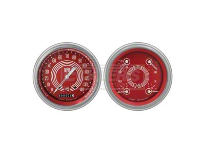 Early Chevy Classic Instruments V8 Red Steelie Series Analog Gauge Kit, Five Inch, 1951-1952