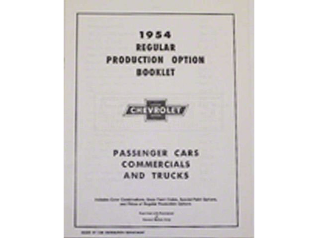 Early Chevy Regular Production Options Manual, 1954