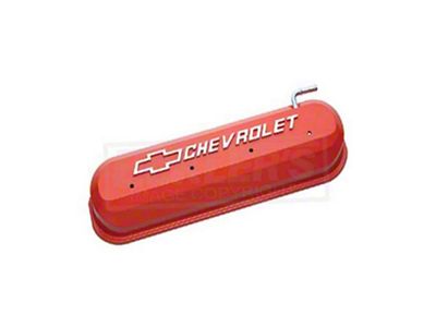 Early Chevy Valve Cover, LS V8 Conversion, Orange With Raised Emblems, 1949-1954