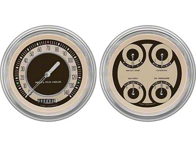 Classic Instruments Early Chevy Classic Instruments Nostalgia VT Series Analog Gauge Kit, Five Inch, Tan Face With Chrome Pointers, 1951-1952