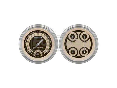 Classic Instruments Early Chevy Classic Instruments Nostalgia VT Series SpeedTachular Analog Gauge Kit, Five Inch, Tan Face With Chrome Pointers, 1951-1952