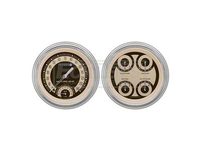 Early Chevy Classic Instruments Nostalgia VT Series SpeedTachular Analog Gauge Kit, Five Inch, Tan Face With Chrome Pointers, 1951-1952