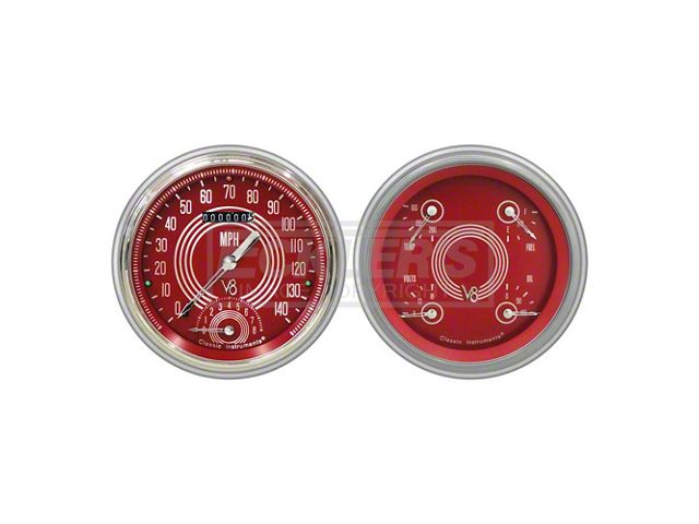 Early Chevy Classic Instruments V8 Red Steelie Series SpeedTachular Analog Gauge Kit, Five Inch, 1951-1952