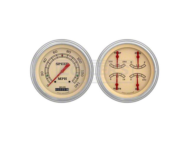 Early Chevy Classic Instruments Vintage Series Analog GaugeKit, Five Inch, Cream Face With Orange Pointers, 1951-1952