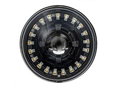 7-Inch LED Headlight with Modern Switchback Halo; Black Housing; Clear Lens (Universal; Some Adaptation May Be Required)