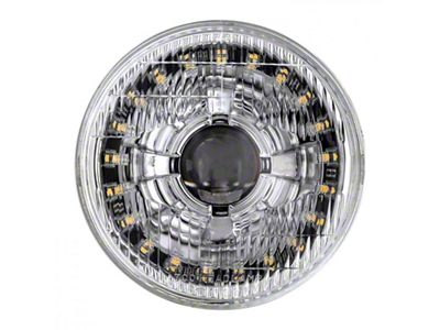 7-Inch LED Headlight with Modern Switchback Halo and Original Glass; Chrome Housing; Clear Lens (Universal; Some Adaptation May Be Required)