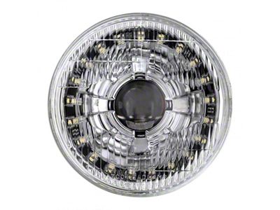 7-Inch LED Headlight with Modern White Halo and Original Glass; Chrome Housing; Clear Lens (Universal; Some Adaptation May Be Required)