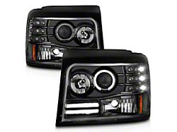 LED Halo Projector Headlights; Black Housing; Clear Lens (92-96 Bronco)