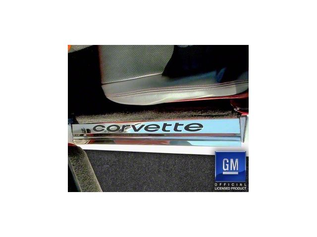 Stainless Door Sill Plates with Corvette Inlay; Black Carbon Fiber (78-82 Corvette C3)