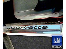 Stainless Door Sill Plates with Corvette Inlay; Blue Carbon Fiber (78-82 Corvette C3)