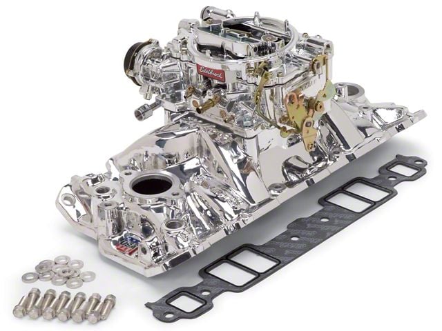 Edelbrock 2004 Manifold/Carb Kit; Performer Rpm; Air-Gap; Sbc; 1957-1986; Natural Finish