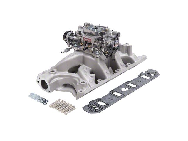 Edelbrock 2034 Manifold And Carb Kit; Performer Rpm; Air-Gap; Small Block Ford; 351W; Natural F