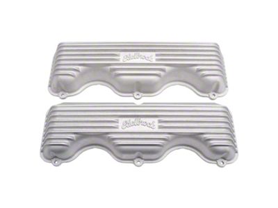 Edelbrock 41409 Valve Cover; Classic Finned Aluminum; Chevrolet 348/409; Satin