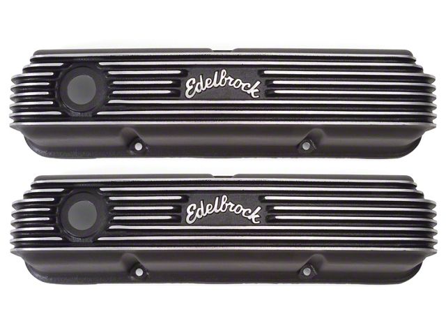 Edelbrock 41623 Classic Finned Aluminum Valve Covers For Ford Fe; Black Finish