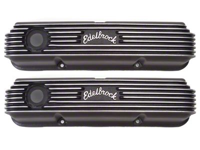 Edelbrock 41623 Classic Finned Aluminum Valve Covers For Ford Fe; Black Finish