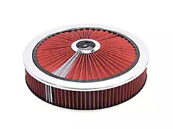 Edelbrock 43660 Air Cleaner; Pro-Flo; 14In. Round; With Breathable Lid; Red Element; Chrome Rim