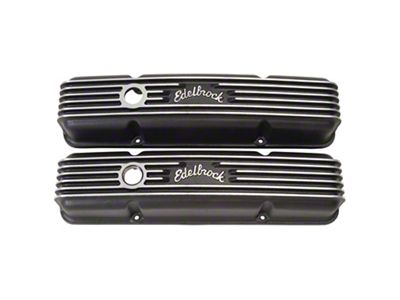 Edelbrock Classic Cast Aluminum Valve Covers with Oil Fill Hole; Tall; Black (58-81 Small Block V8 Corvette C1, C2 & C3)