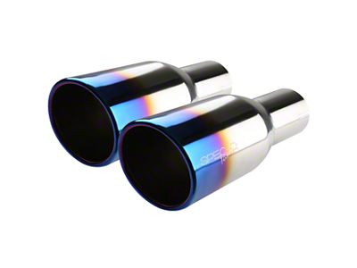 Angled Cut Round Exhaust Tips; 3.80-Inch; Burnt Blue Tip (Fits 2.50-Inch Tailpipe)