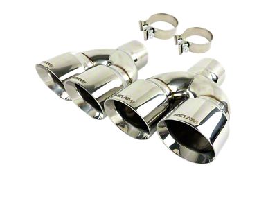 Quad Staggered Slant Cut Exhaust Tips; 4-Inch; Chrome Polished (Fits 3-Inch Tailpipe)
