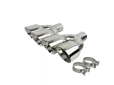 Quad Staggered Slant Cut Exhaust Tips; 4-Inch; Chrome Polished (Fits 2.50-Inch Tailpipe)