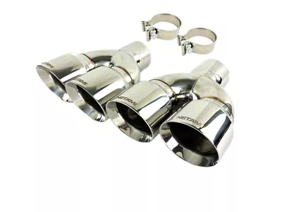 Quad Staggered Slant Cut Exhaust Tips; 4-Inch; Chrome Polished (Fits 3-Inch Tailpipe)