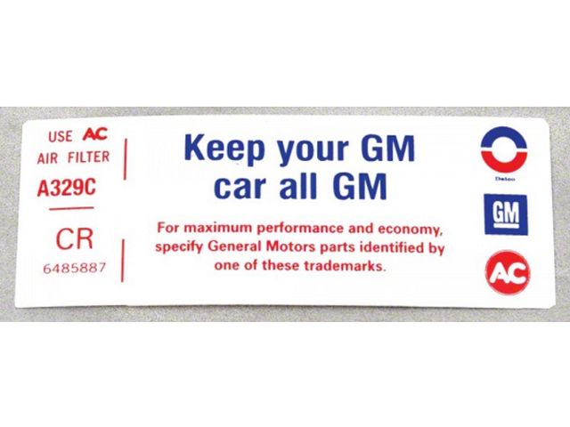 El Camino Air Cleaner Decal, Keep Your GM All GM, 1972