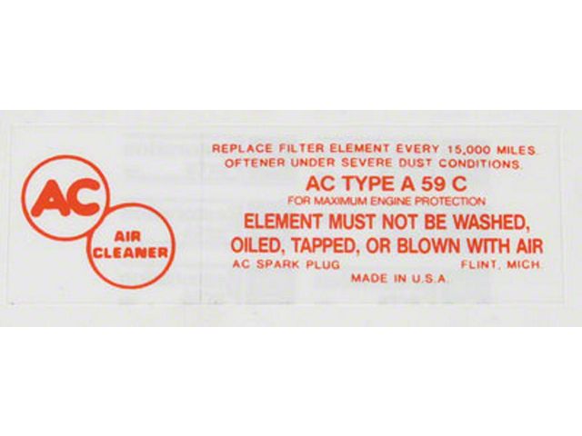 El Camino Air Cleaner Service Instruction Decal, 348 c.i. With Tri-Power, 1959-1960