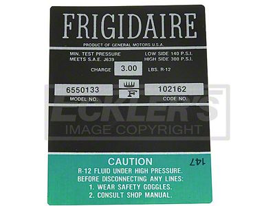 El Camino Air Conditioning Compressor Decal, Frigidaire Air, 1966
