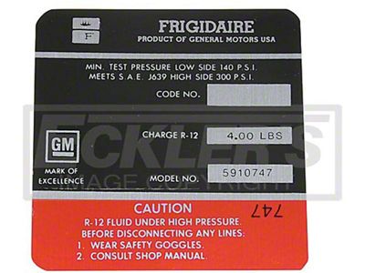 El Camino Air Conditioning Compressor Decal, Frigidaire Air, 1970