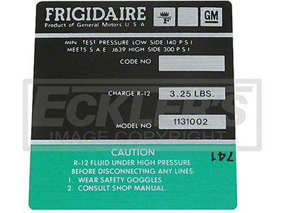 El Camino Air Conditioning Compressor Decal, Frigidaire Air, 1972-1973
