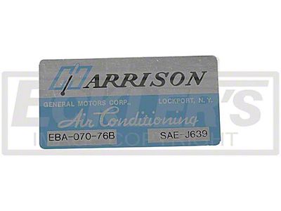 El Camino Air Conditioning Evaporator Box Decal, Harrison, 1976