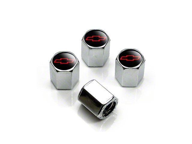 Black With Red Bowtie, Set Of 4 Aluminum Valve Stem Caps W/b