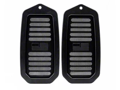 Billet Door Jamb Vents with FLAG logo; Black Anodized (70-72 El Camino)