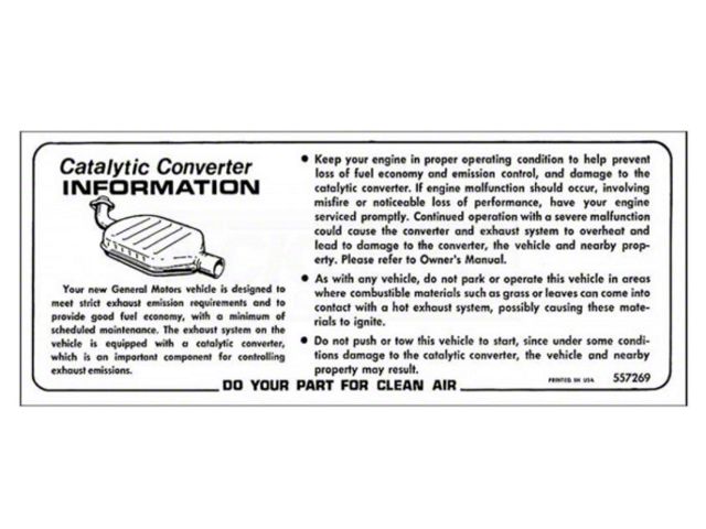 El Camino Catalytic Converter Installation Decal, 1975-78
