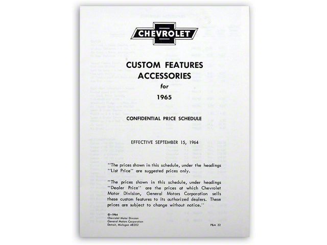 El Camino Custom Features And Accessories Manual, 1965