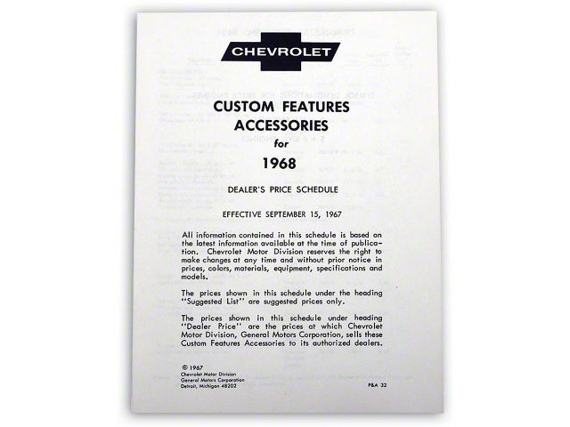 El Camino Custom Features And Accessories Manual, 1968