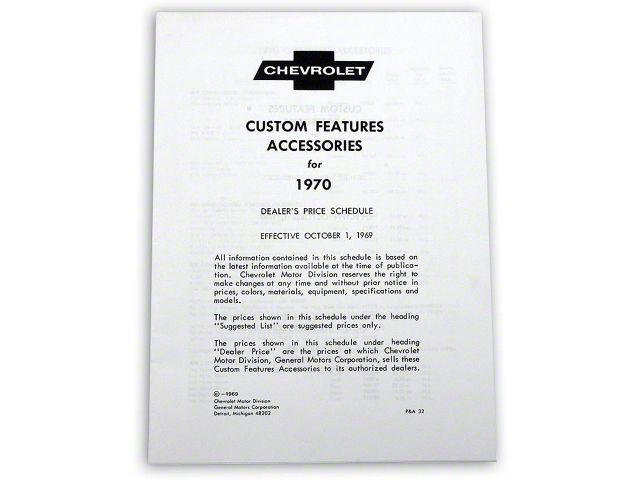El Camino Custom Features And Accessories Manual, 1970