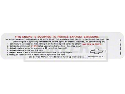 El Camino Emission Decal, 307/200 Hp, Automatic Transmission, Code L, 1968