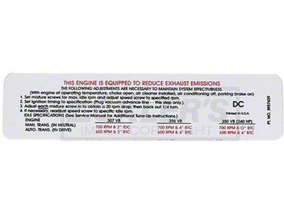Emission Decal,307/396,MT&AT,1969