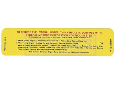 El Camino Emission Decal, 396-454, California Emissions, 1970