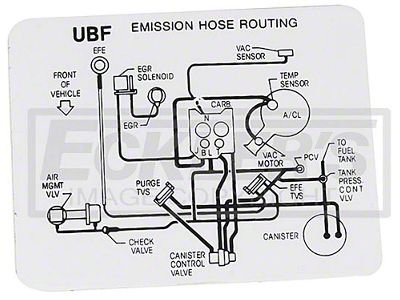 El Camino Emission Decal, 5.0 305 , Hose Routing, UBF, 1985