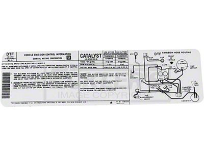 El Camino Emission & Hose Routing Decal, 231 c.i. 3.8 Automatic Transmission, Code DTF, 1983