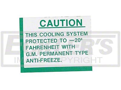 El Camino Engine Compartment Decal, Caution Cooling System,1959-1960