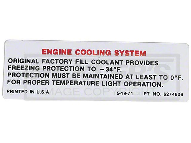 1972 Engine Compartment Decals,Caution Cooling System